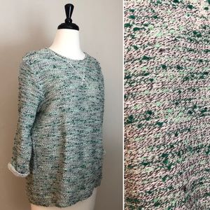 H&M Green & White Sweater 3/4 sleeves Medium
